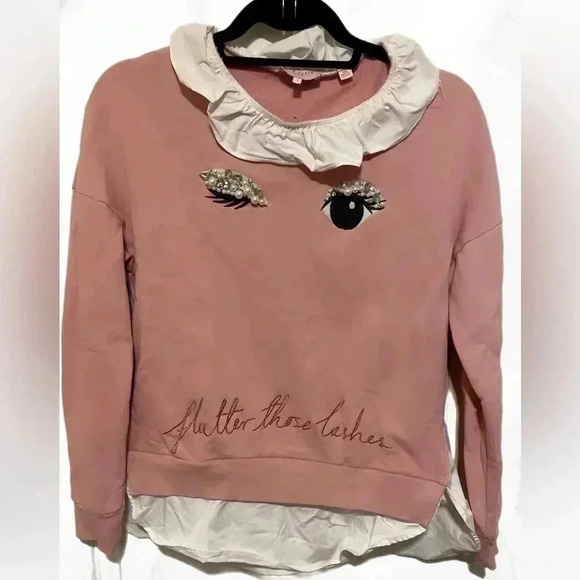 Ted Baker flutter those lashes trendy style pink long sleeve white collar top 1 - Picture 2 of 5